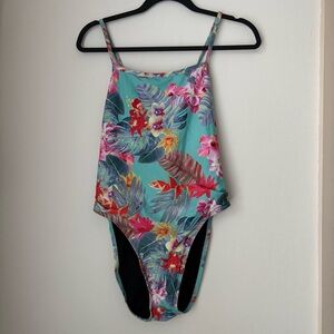 Jolyn Jackson III One Piece Swimsuit Size 36 Tie Back Tropical Print Water Sport